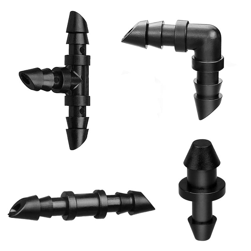 JAYEE Irrigation Fittings Kit for 1/4" Tubing 110 Piece Set - 50 Couplings,30 Tees, 20 Elbows, 10 End Plugs - Barbed Connectors for Drip or Sprinkler Systems - Image 1